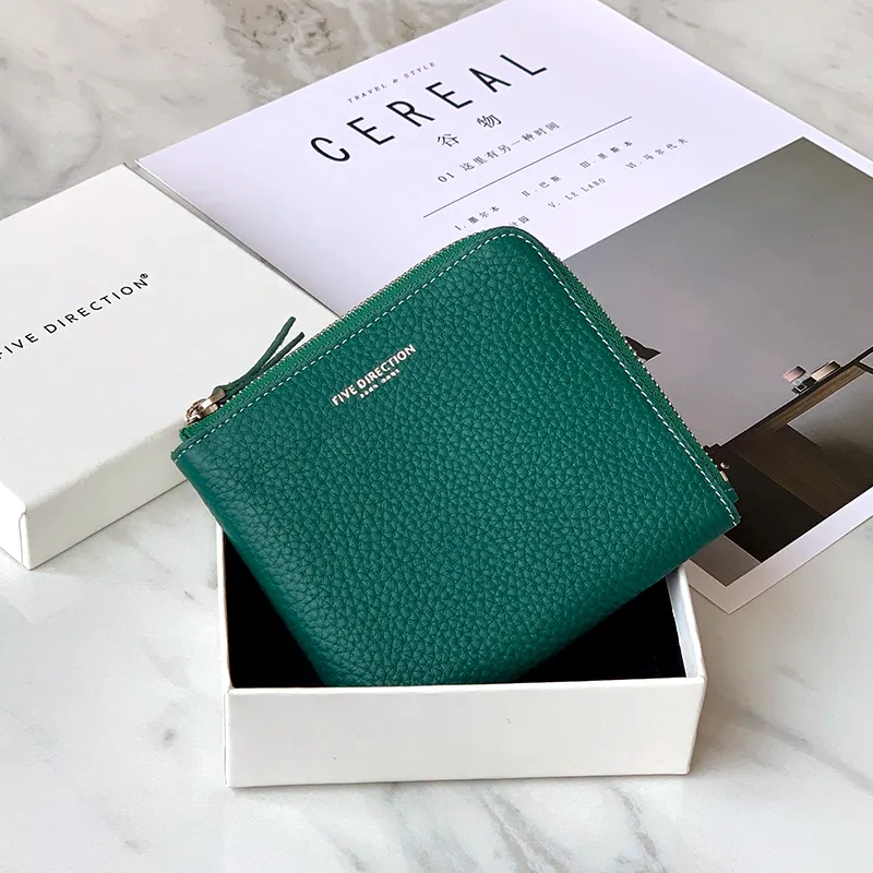 Women Orange Leather Small Wallet BILLFOLD Minimalist Zip Small Wallet Slim Zipper Wallet For Women