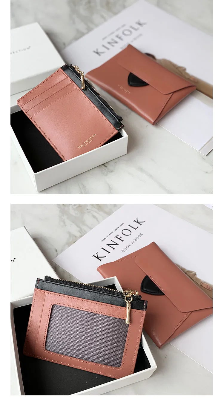 Women Red Leather Small Wallet Envelope Change Wallet Slim Coin Wallet For Women