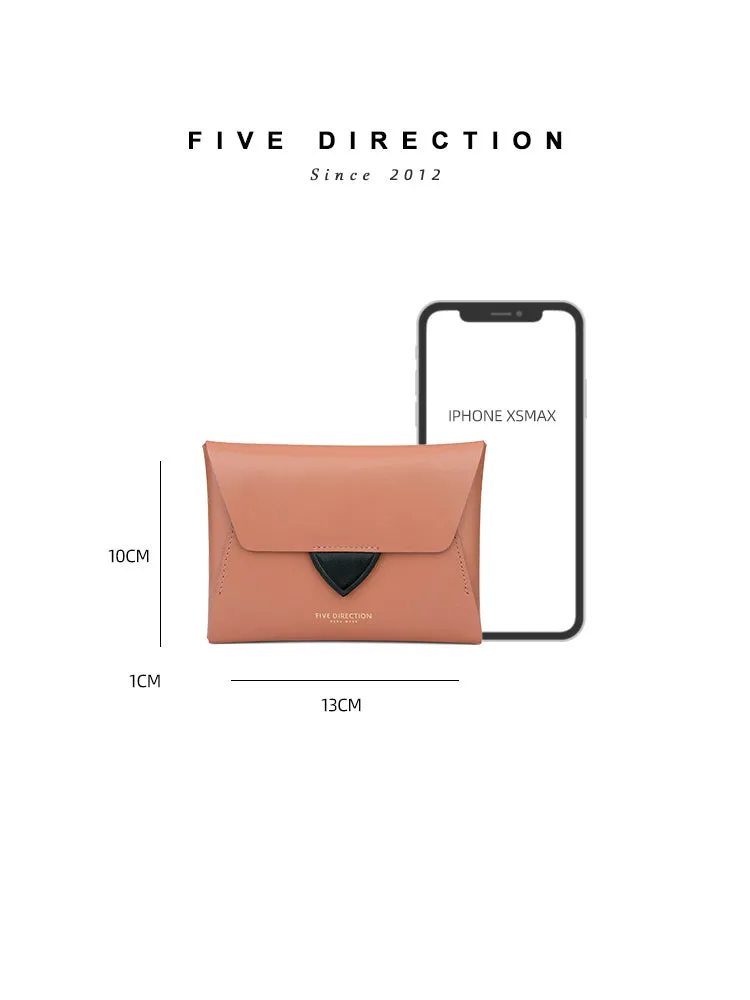 Women Red Leather Small Wallet Envelope Change Wallet Slim Coin Wallet For Women