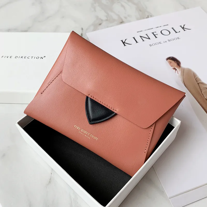 Women Red Leather Small Wallet Envelope Change Wallet Slim Coin Wallet For Women