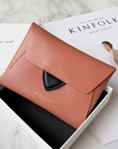Women Red Leather Small Wallet Envelope Change Wallet Slim Coin Wallet For Women