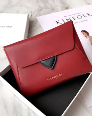 Women Red Leather Small Wallet Envelope Change Wallet Slim Coin Wallet For Women