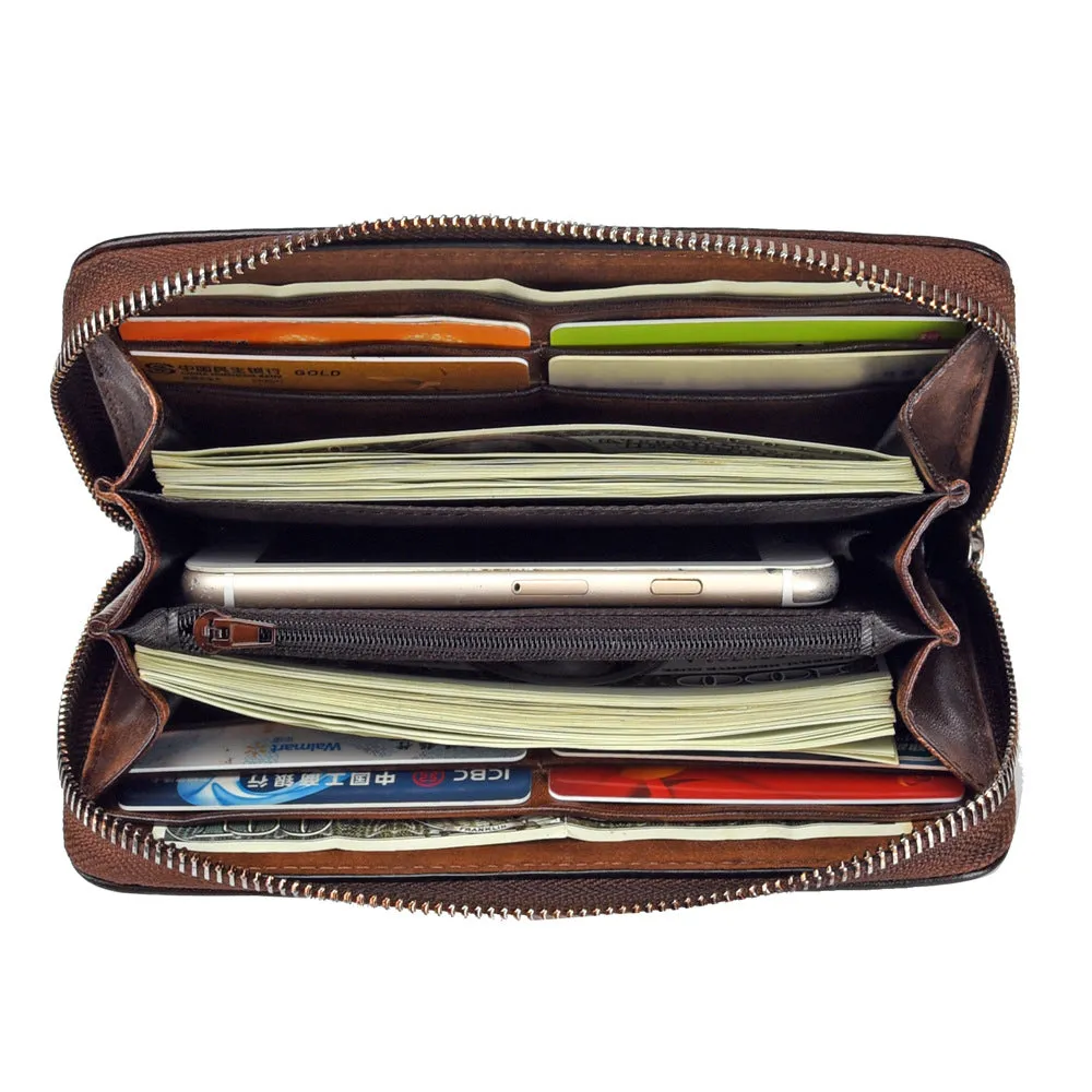 Womens Flowers Brown Leather Zip Around Wallet Wristlet Wallet Floral Ladies Zipper Clutch Wallet for Women