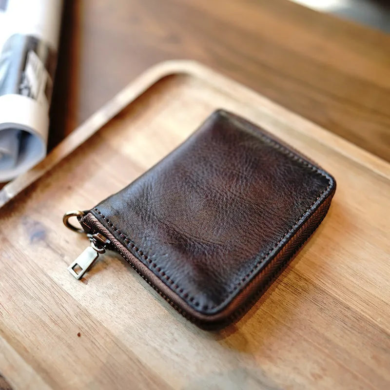 Zip Women Brown Leather Billfold Wallet Small Zip Wallets Around Zipper Wallets For Women
