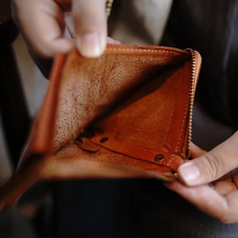 Zip Women Brown Leather Billfold Wallet Small Zip Wallets Around Zipper Wallets For Women