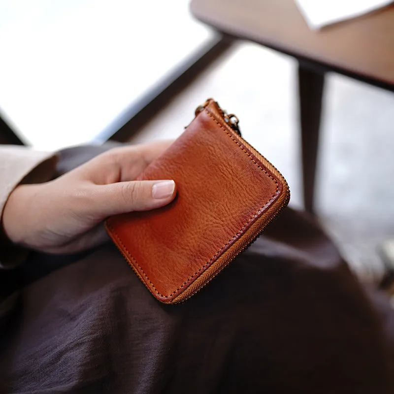 Zip Women Brown Leather Billfold Wallet Small Zip Wallets Around Zipper Wallets For Women
