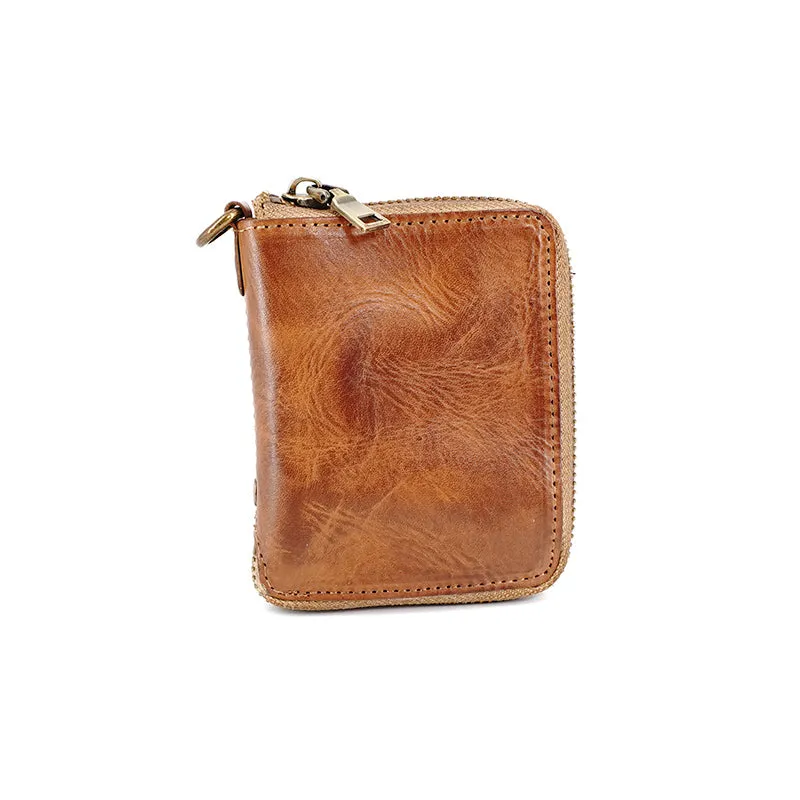 Zip Women Brown Leather Billfold Wallet Small Zip Wallets Around Zipper Wallets For Women
